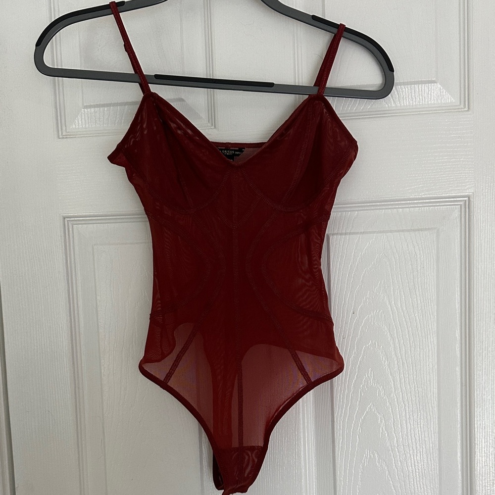 Guess Burgundy Sheer Bodysuit